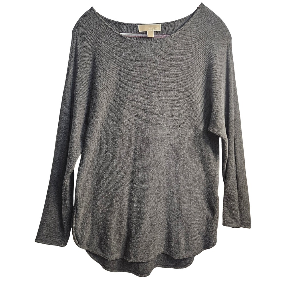 Michael Kors Sz L Gray Knit‎ Tunic Top Side Zip Boat Neck Long Sleeve #541